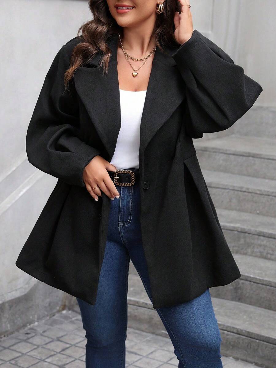SHEIN Clasi 大码休闲纯色翻领羊毛大衣，秋冬