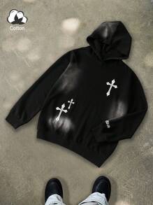 Manfinity EMRG Men's Casual Street Cross Gradient Print Hooded Sweatshirt, Spring & Autumn - Black - View 1