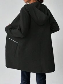 SHEIN LUNE Chaqueta de sudadera de mangas largas con capucha, cuello caído, con cremallera, de longitud media, para mujer, de estilo informal, para otoño