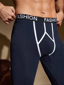 Men's Casual Letter Elastic Waist Slim Fit Warm Pants, Autumn & Winter - Navy Blue - View 3