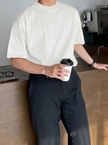 DAZY Men Cotton Solid Drop Shoulder Plain T Shirt,Fall Clothes