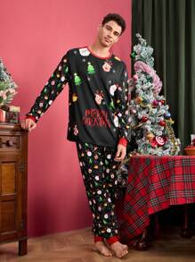 Happy Jammies 男士圣诞老人图案家居服两件套，圣诞节 - 黑色 - 查看 6