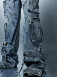SUMWON WOMEN Utility Baggy Cargo Denim Jeans - Blue - View 3