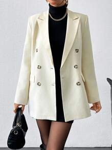 EURMUSE Blazer décontracté en lin unicolore pour femmes - Beige - Voir 1