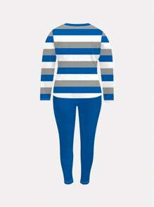 Plus Size Fashionable Striped Print Casual 2 Pieces Set - Multicolor - View 2