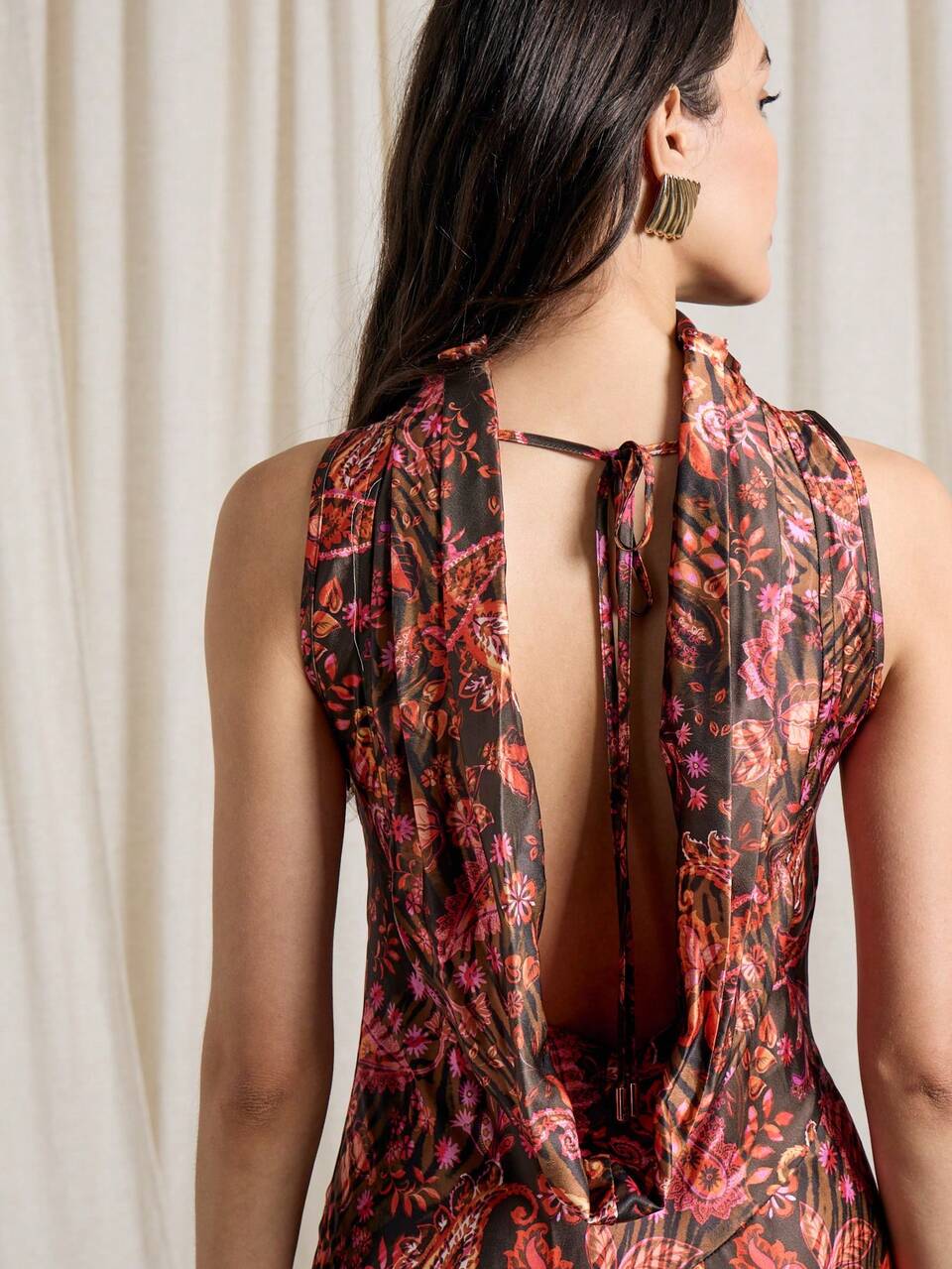 Paisley Print Maxi Dress With High Neck And Side Slit