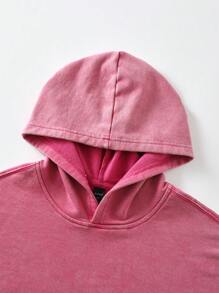 ROMWE MEN Street Life Vintage Washed Loose Fit Men Hoodie (Reinforced Collar, Hem, Shoulder For Durable Shape) - Hot Pink - View 6