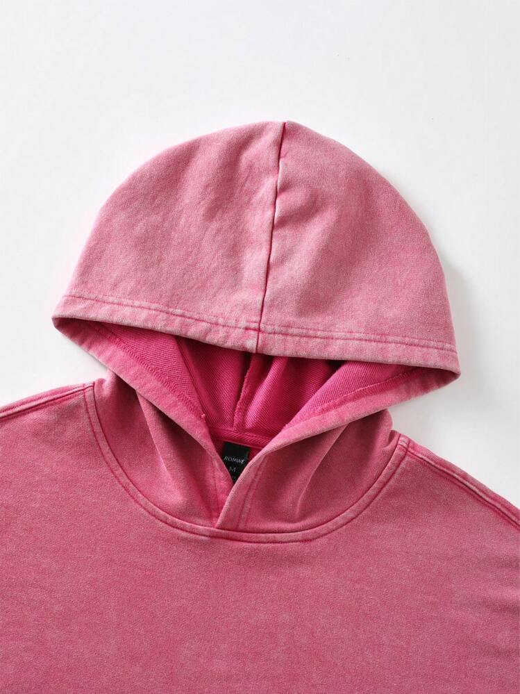 ROMWE MEN Street Life Sudadera con capucha holgada para hombre con lavado vintage (cuello, bajo y hombros reforzados para una forma duradera) - Rosa Fucsia - Añade 6