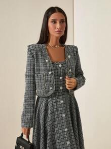 RueChic Ensemble 2 pièces robe et manteau en tweed élégant rétro pour femmes, automne