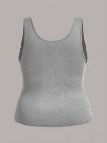 SHEIN LUNE Casual Minimalist Large Scoop Neck Tank Top For Plus Size Women, Slim Fit Tank Tops, Suitable For Summer