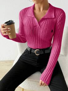 Chiquease 1 chiếc áo len dệt kim dáng ôm thanh lịch dành cho nữ, mặc thường ngày - Màu Hồng Tươi - Xem 3