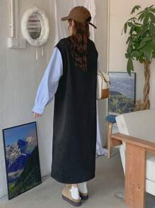 DAZY 女士秋季长袖衬衫拼布运动衫中长连衣裙，秋季女装