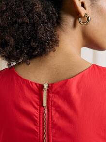 AiiRZ Robe mi-longue avec plis à encolure bateau et sans manches - Rouge - Voir 5