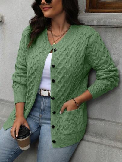 Cárdigan informal de un solo botonadura de unicolor y manga larga para mujer de talla grande, otoño/invierno