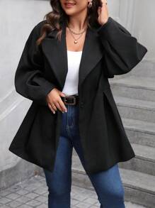 SHEIN Clasi 大码休闲纯色翻领羊毛大衣，秋冬