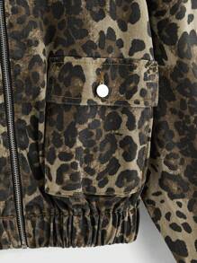 ROMWE Grunge Punk 女式 Moto Street 豹纹工装口袋牛仔夹克 - 彩色 - 查看 4