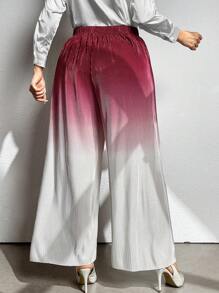 SHEIN Privé Celana Panjang Longgar Potongan Lurus Pinggang Tinggi Ombre Ukuran Plus - MultiWarna - View 2
