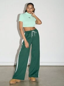 AiiRZ Cable Knit High Neck Short Sleeve Crop Top - Mint Green - View 3