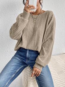 SHEIN Frenchy Women Plain Color Round Neck Long Sleeve Basic T-Shirt, Casual Everyday Wear Sexy Sweatersweater Topelegant Sweaterasymmetrical Sweater Winter