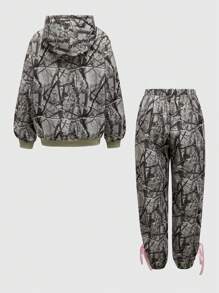 ROMWE Grunge Punk Bộ 2 chiếc/Bộ Áo hoodie và quần thêu họa tiết ngụy trang Y2K cho nữ - Nhiều màu - Xem 7