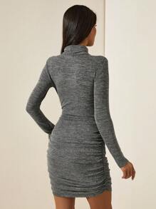 SHEIN Cottnline Small Turtleneck Tight Gray Comfortable, Soft And Skin-Friendly Dress - Grey - View 2
