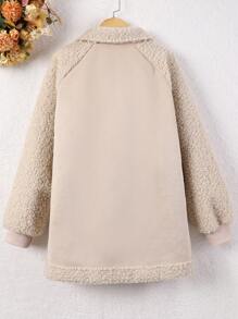 少女时尚休闲卡其色麂皮拼接仿羊毛内衬保暖外套，秋冬款 - 卡其色 - 查看 2