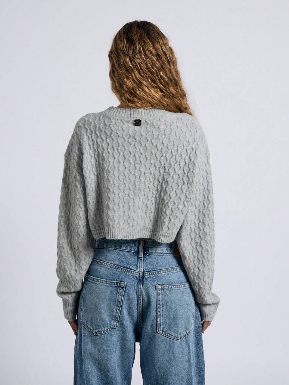 Cable Knit Cropped Long Sleeve Button Front Cardigan