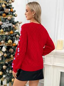 SHEIN Maternity Long Sleeve Sweaters For Autumn And Winter, Women Knitted Sweater, Pattern And Sequins - Red - View 2