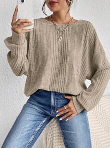 SHEIN Frenchy Women Plain Color Round Neck Long Sleeve Basic T-Shirt, Casual Everyday Wear Sexy Sweatersweater Topelegant Sweaterasymmetrical Sweater Winter