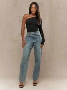 MISSGUIDED One Shoulder Long Sleeve Crop Top Form Fitting Asymmetric Bodycon Party Club Night Out Casual Summer Spring Modern Top - Black - View 4