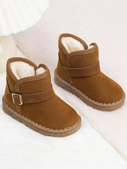 1 par de botas de nieve para niños, con forro de felpa cálido, zapatos cómodos y de moda para niños en invierno