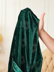 SHEIN Vestido de fiesta elegante y glamuroso de terciopelo verde oscuro con decoración de estrellas de strass y volantes en la cintura para niña preadolescente, para Navidad y ocasiones - Verde - Ver 6