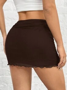 SHEIN EZwear Valentine's Day Women Mesh Flocked Heart Mini Skirt Valentine Day - Brown - View 2
