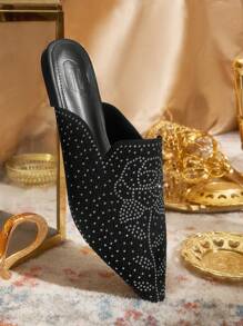 CUCCOO TILAWA Damen Mules mit spitzer Zehenbox und Blumen Muster für Lässig - Schwarz - Übersicht 6