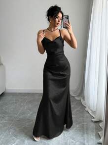 Rafferiza Metallic Loose Spaghetti Strap Party Dress Maxi Women Outfit