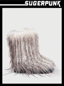 Sugerpunk Y2K 2024 Autumn/Winter New Fashion Women Black Furry Mid-Calf Boots