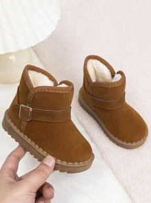 1 双儿童雪地靴，温暖毛绒衬里，舒适时尚的冬季儿童鞋 - 棕色 - 查看 3