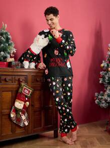 Happy Jammies 男士圣诞老人图案家居服两件套，圣诞节 - 黑色 - 查看 3