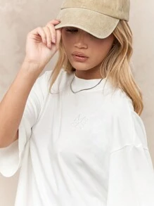 MISSGUIDED 超大号棉质 T 恤圆领落肩宽松版型休闲周末基本款休闲街头风必备简约四季上衣 - 白色 - 查看 3