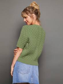 WESTFADE Áo len cardigan cổ tròn cài nút phía trước tay ngắn thoải mái mùa hè - xanh quân đội - Xem 8