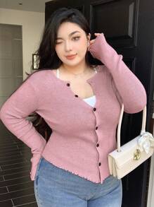 Dazy Plus Plus Size Solid Color Round Neck Asymmetrical Hem Fitted Flared Sleeve Cardigan,Fall Clothes