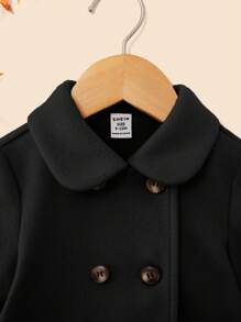 Baby Girl Warm Cute Versatile Lapel Mid-Length Coat, Autumn/Winter - Black - View 3