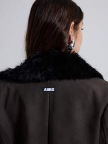 AiiRZ Winter Fur Trim Long Maxi Coat Thick Suede Fabric Soft Plush Collar Full Length Dressy Holiday Season Outerwear Warm Cozy Luxury