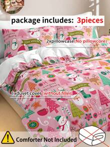 3pcs/Set Christmas Digital Print Duvet Cover Set