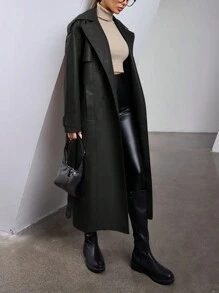 Aveloria Modichic 秋季风衣连帽斗篷式时尚设计优雅简约中长夹克 - 黑色 - 查看 6