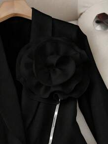 SHEIN Clasi 2 件套女士简约优雅立领单扣西装外套和裤子套装，办公室通勤装 - 黑色 - 查看 4