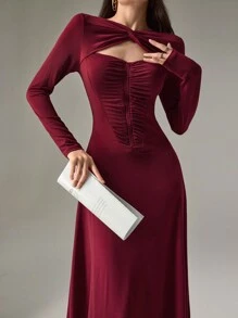 Modelyn Burgundy Red Women Ruched Elegant Long Dresses Long Evening Dresses - Burgundy - View 3
