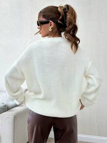 EURMUSE Casual Solid Color Cable Knit Dropped Shoulder Sweater, Autumn/Winter - Beige - View 3