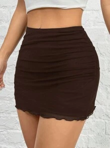 SHEIN EZwear Valentine's Day Women Mesh Flocked Heart Mini Skirt Valentine Day - Brown - View 4