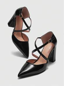 CUCCOO BIZCHIC Elegantes tacones altos de punta negros con un toque navideño y de Año Nuevo para el otoño y el invierno - Negro - Ver 2